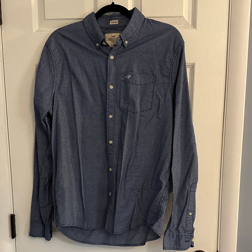 Hollister Men's Navy Checkered Shirt - Large